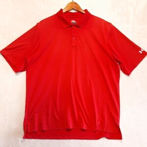 Under Armour Mens Performance Polo XL Red Stripe Textured White Embroidered Logo